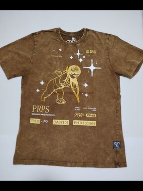 PRPS Brown Graphic Tee with Gold Angel Print